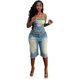 Women's Jeans Set Women's Fashion Blouse Wrapped Corset High-Waisted Denim