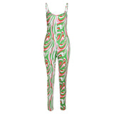 Sisterlinda Aesthetic Print Sling Jumpsuit Women Sleeveless Spaghetti Strap Skinny Elastic Attirewear Overalls Female