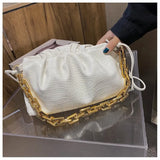 party Day Clutch Thick Gold Chains Dumpling Clip Purse Bag Women Cloud Underarm Shoulder Bag Pleated Hobos Pouch Totes