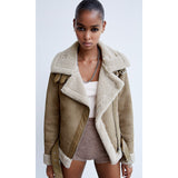 Toloer Winter New Women's Double-Sided Fur Integrated Suede Motorcycle Style Jacket Coat Female-Outfit