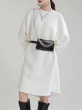 Women White Big Size Shaped Long Dress New Round Neck Long Sleeve Loose Fit Fashion Tide Spring Autumn 2023