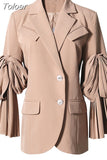 Fashion Women Blazer Notched Collar Long Sleeve Pleated Patchwork Single Breasted Waist Suit Jackets Summer 2023 New