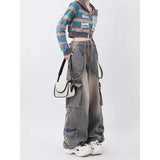 Women Autumn Dopamine Wearing Retro Work Pants To Make Old Pocket Design Straight