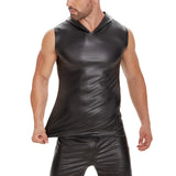 Toloer Matte Leather Vest Premium Soft Lacquered Leather Hooded Sleeveless T-Shirt With No Smell-Outfit