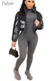 Silver Glossy Puffer Jacket Zip Up Shiny Bubble Coat Streetwear Women Clothing Winter Baddie Clothes