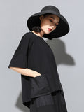 2023 New Spring Summer Round Neck Half Sleeve Black Button Split Joint Loose Big Size T-shirt Women Fashion Tide