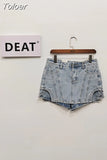 2023 Autumn Women's Shorts New Fashion High Waist Spliced Solid Color Irregular A-line Wide Leg Denim Shorts Skirts