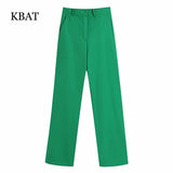 2022 Green Wide Leg Pants Women High Waist Baggy Straight Woman Pants Summer Streetwear Trousers Women Masculine Pant