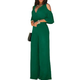 2023 New Elegant Women Casual Jumpsuit Femme Wide Loose Leg Pants Rompers Long Sleeve Office Lady Bandage
