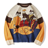 cute cartoon cat magic embroidered sweater Harajuku retro style knitted sweater autumn and winter cotton Y2k