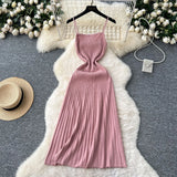 Dress Women 2025 New Gentle Wind Temperament Slings Waists Thin Vertical Knitted Dress Inside The Long
