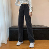 Korean Retro Khaki Wide Leg Jeans Women's Loose Slim Fit High Waist Fashion Women's Jeans High Waist Jeans Women's