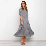 Dress Fashion Loose Casual Black Plaid Puff Sleeve Ruffle Ruched One-piece Long Dresses New Arrival Spring Summer