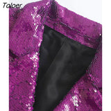 ZBZA Women 2023 Spring Sequined Blazer Long Sleeve Button Celebrity Long Women Jacket Blazer High Quality