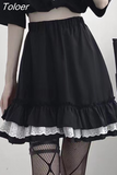 Mall Goth Gothic Lace Ruffle Mini Skirts Womens Harajuku Fairy Grunge Black Pleated Skirt Japanese Lolita