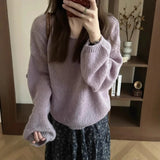 With A Set Of 2025 Purple Gentle Temperament Sweater Knitted Jersey Half Dress Two-Piece