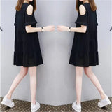 Off Shoulder MIni Women Dress Sexy Party Short Sleeve Solid Color Dress A-line Female Round Neck Casual Short