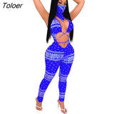 Bandana Scarf Print Sexy Jumpsuits for Women Hollow Out With Mask Playsuit 2023 New Fashion Bandage Women Sexy