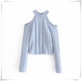 Spring Halter Off Shoulder Sexy Women Sweater 2022 Korean Fashion Pullover Ladies Crop Tops Cable Knitted Casual Outwear