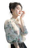 Toloer Collar White Floral Spun Shirt Female Senior Design Sense Unique To Beautiful Shirt