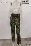 Fashion Women Pants Slim Long Straight Pocket High Waist Zipper Button Spliced Camouflage Trousers Spring 2023 New