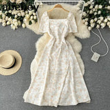 Collar Polka Dot Dress Women Short Puff Sleeves 2022 New Summer Beach Sundress French Sweet Chiffon Long