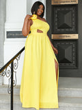 Size Flower Detail Cutout One-Shoulder Split