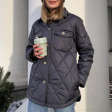 Argyle Casual Buttons Parkas Women Fashion Turn Down Collar Coats Women Elegant Pockets Cotton Jackets Female