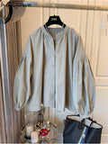 Blouse Women V-neck Puff Sleeve Folds Loose Shirts Temperament Ladies Tops Korean Elegant Blusas Mujer De Moda