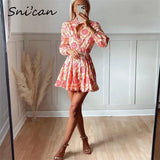 Print Shirt Dress Sexy Fashion Spring Summer Long Sleeve Casual Sashes Robe Chemise Femme Za 2021 Women Vestidos