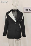 Fashion Women's Blazer Notched Collar Slim Waist Long Sleeve Contrast Color Spliced Suit Jackets Autumn 2023 New