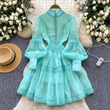 Court Lantern Sleeve Dress Girl Spring Hook Flower Embroidery Design Famous Light Luxury Royal Sister Temperament