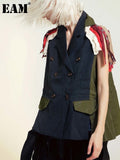 Women Loose Fit Green Tassels Embroidery Big Size Casual Vest New Lapel Sleeveless Fashion Spring Autumn 2023