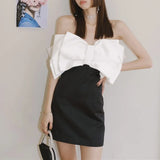 Sexy Dress For Women Slash Neck Sleeveless Hit Color Patchwork Bowknot Mini Dresses Female Summer Fashion