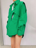 Fashion Women's 2 Piece Set Shirt New Lapel Loose Single Braested Long Sleeve Solid Asymmetrical Female Summer 2023