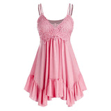 Sleeveless Top Women Fashion Vest Solid Color Casual Sleeveless Vest Slim Tank Tops Flounce Lace Guipure Tank