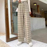 Pants Women Wide Leg Loose 4XL Plus Size Slacks Trousers Checkered High Elastic Waist All-match Girl 2021 Spring