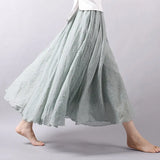 Elegant High Waist Linen Maxi Skirt 2020 Summer Ladies Casual Elastic Waist 2 Layers Skirts saia
