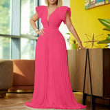 Summer Flying Sleeve Temperament Folding Deep V Collar Drag