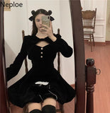 Woman Dress Sets Fashion Velvet Black Robe Sexy Cropped Y2K Tops Elegant Vestidos Feminino Korean Mini Party