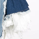 Toloer 2024 New Sexy V Collar Color Splicing Cowboy Zipper Waist Vest Irregular Halter Top Female-Outfit