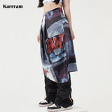Japanese Fashion Irregular Midi Skirt Women Chic Designer Clothes Tie Dye Printed Vintage Hip Hop Skirt Punk