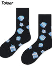 Harajuku Men Socks Funny Colorful Cartoon Dot Striped Sokken Casual Japanese Style Street Skateboard Calcetines