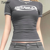 Short Sleeve Slim Black Tops Contrast Patchwork One Pieces Kawaii Y2K Clothes For Women Korean Fashion Streetwear