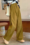 Corduroy Pants High Waist Spring coffee Straight Trousers Causal Pockets All Match Female Black Korean