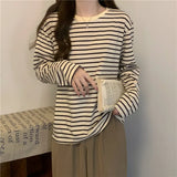 Toloer Collar Long-Sleeved T-Shirt Women's 2023 Autumn Dress New Loose And Thin Striped Undershirt Casual Inside