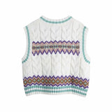 Ardm Fashion Geometry Jacquard Sweater Vest Women With Ribbed Trims Pullover Twist Za Pull Sans Manches Femme V Neck Vintage