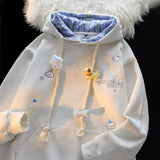 Little Bear Lattice Hoodie Women's Autumn And Winter New Loose Lazy Design Couple Open Shirt