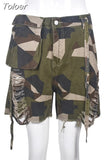 Fashion Women's Denim Shorts High Waist Loose Straight Camouflage Tassels Hollow Out Short Jeans Spring 2023 New