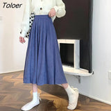Korean Style High Waist Long Skirts for Women Zipper Pleated Women's Midi Skirt Autumn 2023 Solid Color A Line